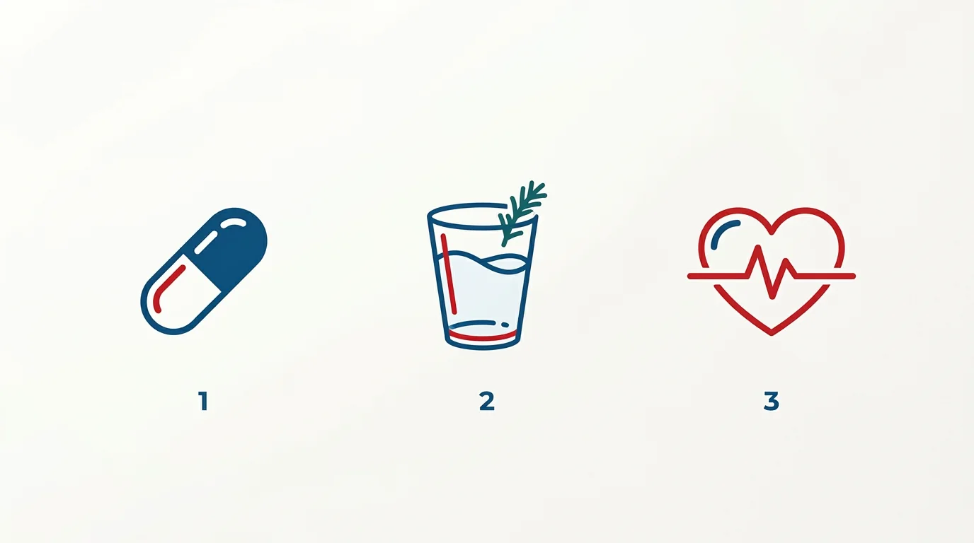 Three wellness support steps - capsule, hydration, and heart vitality icons
